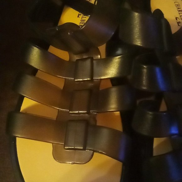 Charles Albert Black PVC Women's 10 Ankle Strap Sandals - Picture 4 of 7